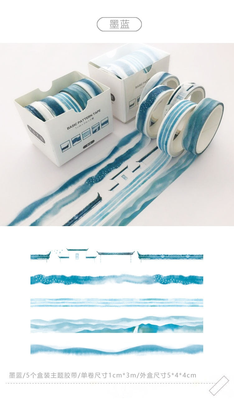 Blue-Green Patterned Washi Tape Set
