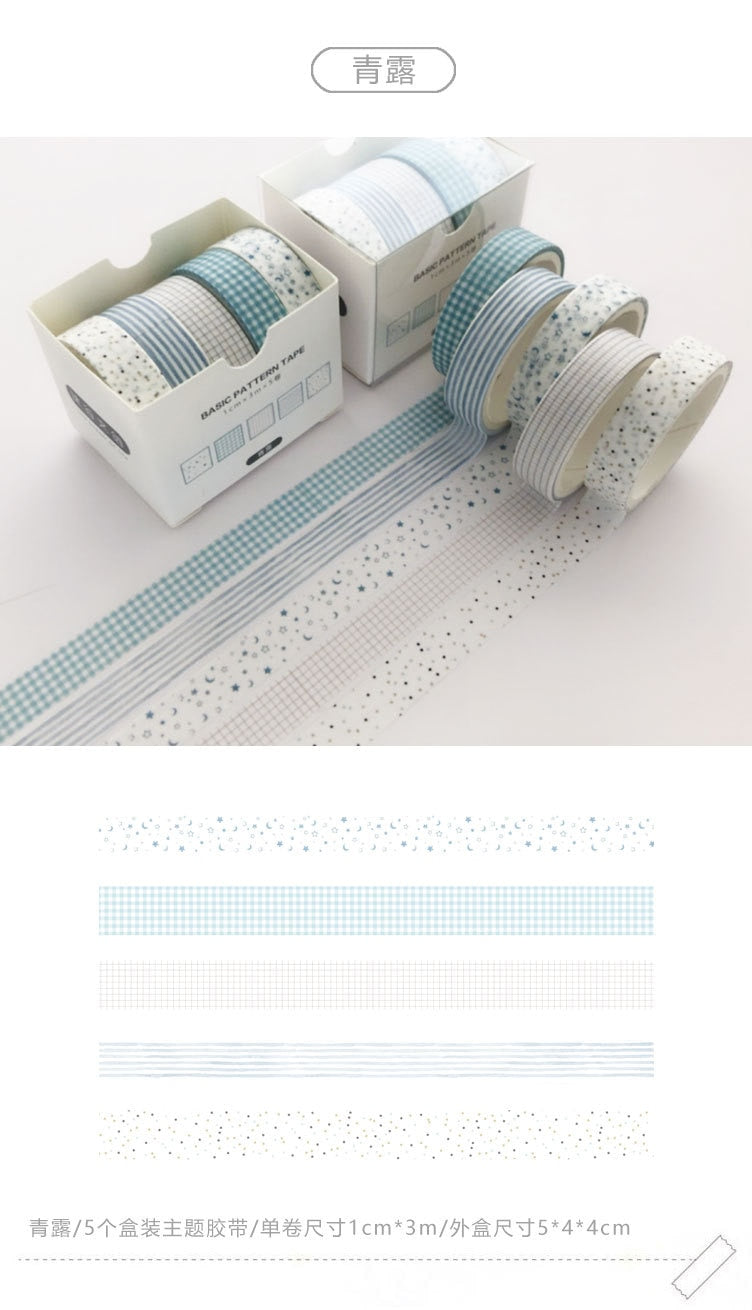 Blue-Green Patterned Washi Tape Set