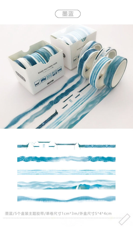 Blue-Green Patterned Washi Tape Set