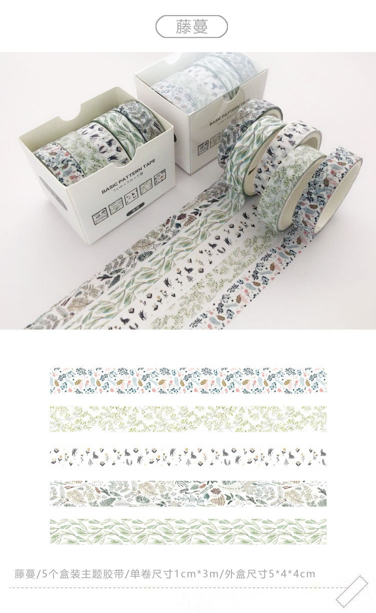 Blue-Green Patterned Washi Tape Set