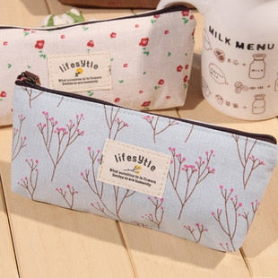 Floral Canvas Zipper Pencil Case