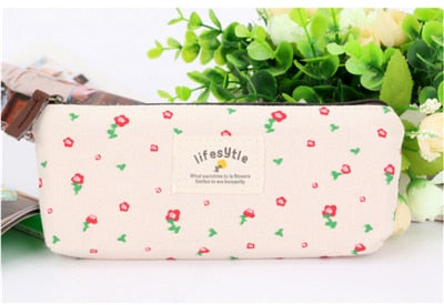 Floral Canvas Zipper Pencil Case