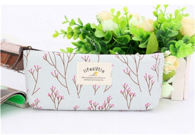 Floral Canvas Zipper Pencil Case