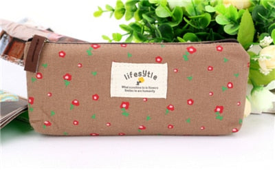 Floral Canvas Zipper Pencil Case